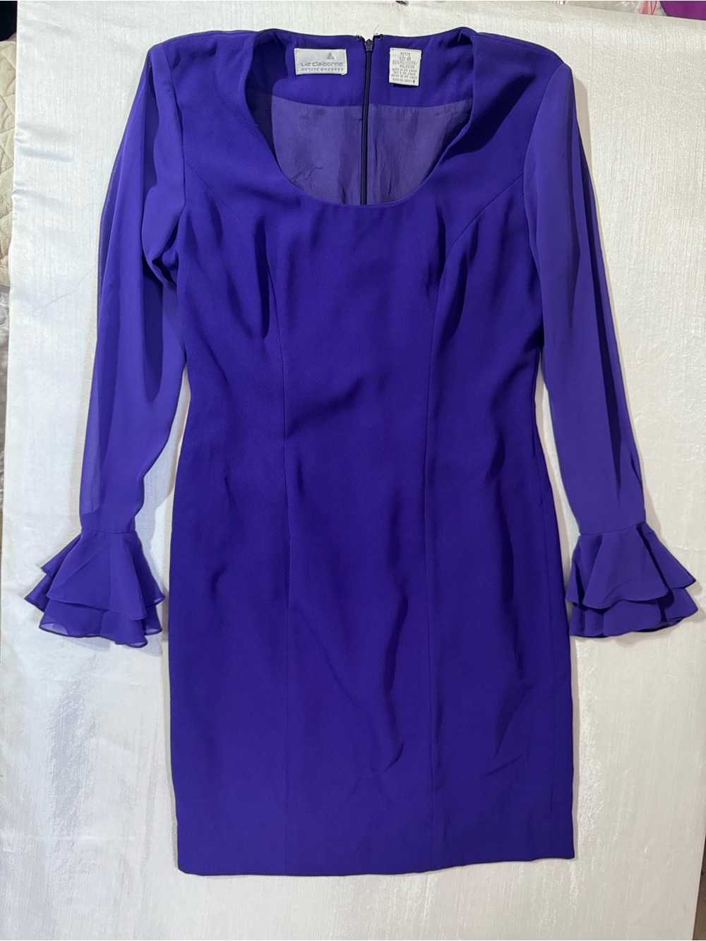 Liz Claiborne Royal Purple Long-Sleeve Ruffle Cuff Dress